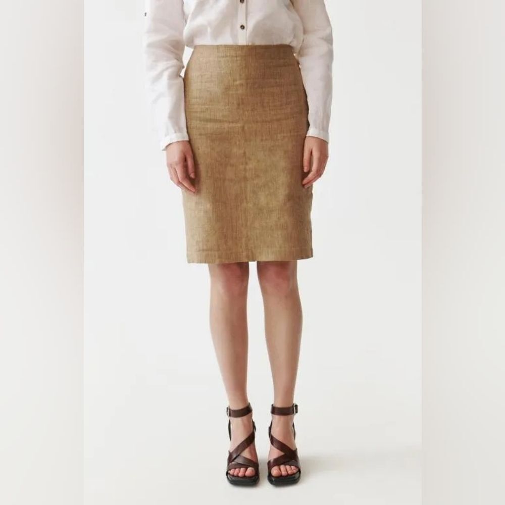 Planet 💯 Linen Tan Knee Length Pencil Skirt Size 6 Medium